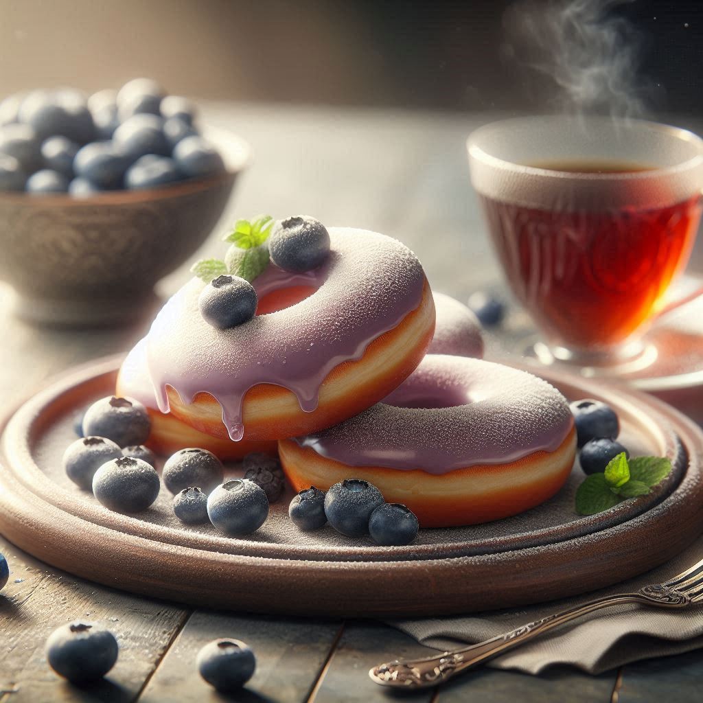 image of Donuts with blueberries on plate.